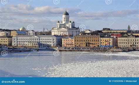 Helsinki Skyline and Helsinki Cathedral in Winter, Finland Stock Photo ...