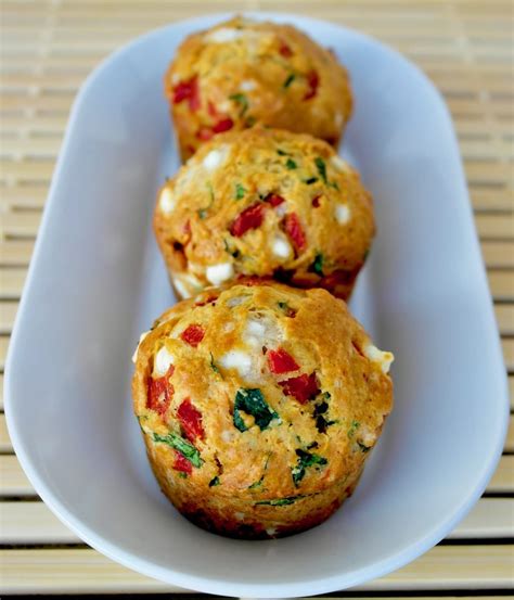 Savory Feta Spinach and Sweet Red Pepper Muffins