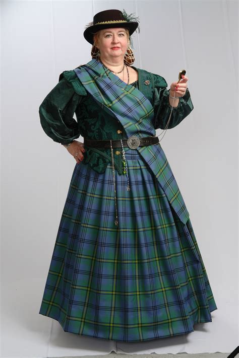 Ancient Johnston Tartan Skirt & Sash. Green Brocade Doublet | Scottish ...