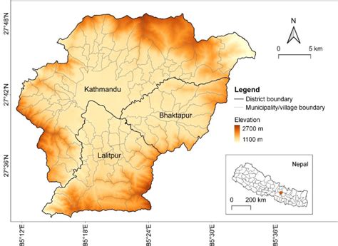 Physical and administrative map of Kathmandu Valley | Download ...