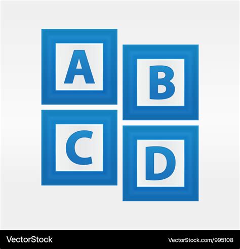 Alphabet letters in blue boxes Royalty Free Vector Image