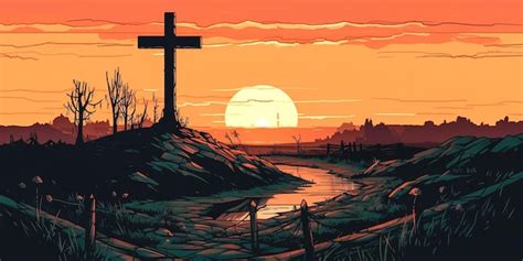 Premium Photo | Calvary cross at sunset a symbol of christianity ...