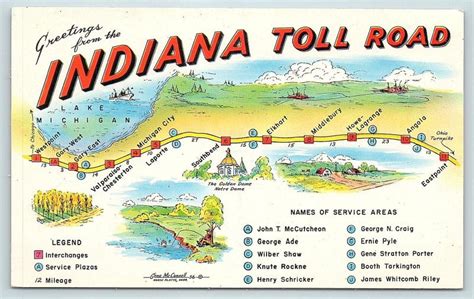 Postcard IN Map of Indiana Toll Road Service Areas D12 / HipPostcard