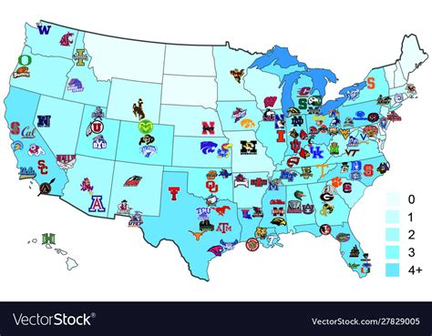 Usa ncaa division 1 football map Royalty Free Vector Image