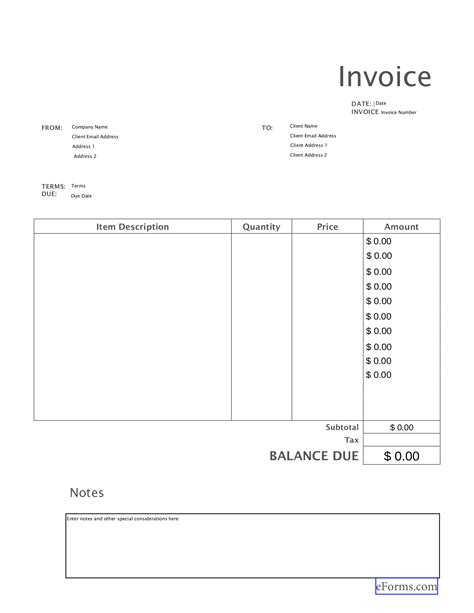 Free Blank Invoice Templates (30) - PDF – eForms