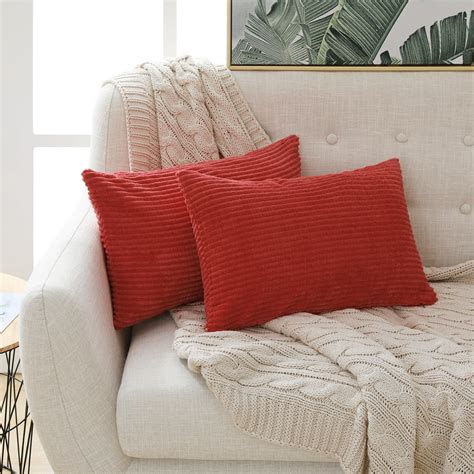 Deconovo Red Throw Pillow Covers for Couch Bedroom Corduroy Super Soft ...