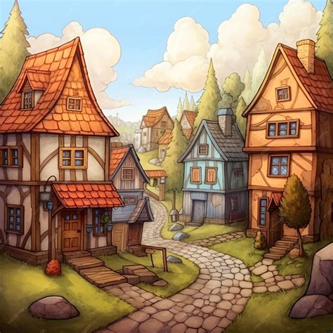 Premium AI Image | A charming village nestled in a valley illustration