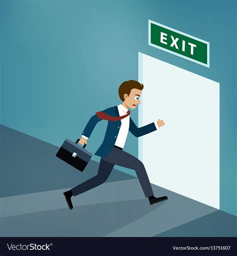 Businessman runs to exit door Royalty Free Vector Image