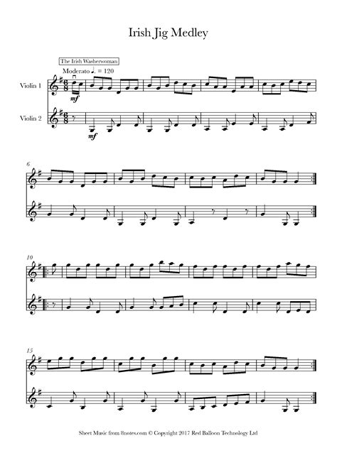 Irish Jig Medley Sheet music for Violin Duet - 8notes.com | Free violin ...