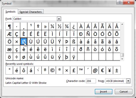 Typing Diameter Symbol [Ø] in Excel or Word