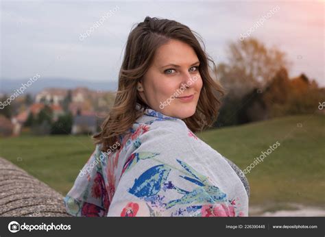 Happy Satisfied Beautiful Size Model Outdoor Stock Photo by ©miller ...