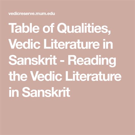 Table of Qualities, Vedic Literature in Sanskrit - Reading the Vedic ...