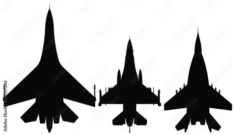 Vector set of Fighter jet silhouettes (SU-27, Mig-29, F-16) Stock ...