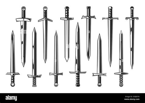 European knight medieval swords, heraldry. Vector weapon of medieval ...