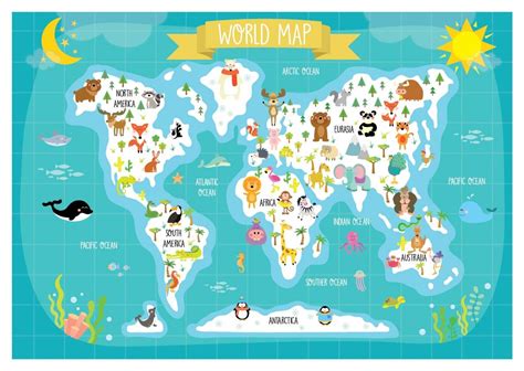 Nursery Printable Animal World Map Kids World Map Poster Digital Print ...