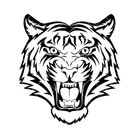 Angry Tiger Face Roaring Black White Outline Clipart Clip Art - Etsy UK