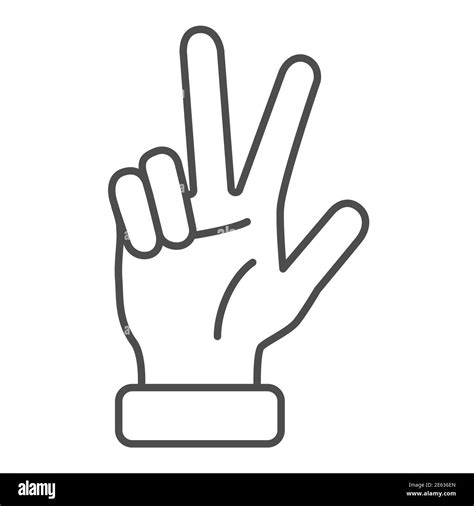 Hand showing three fingers thin line icon, Hand gestures concept, Three ...