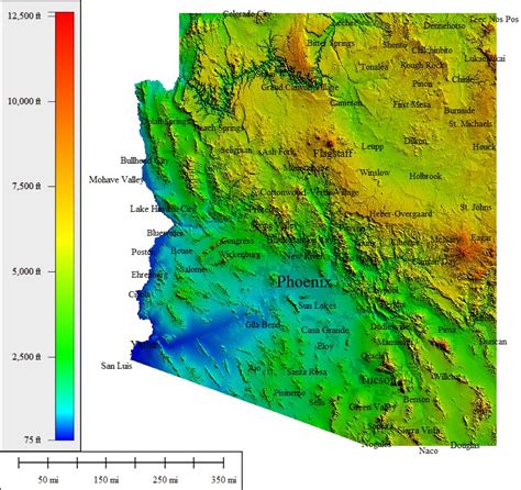 Arizona Topographic Map With Cities - Map