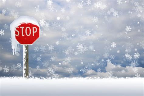 Snow Covered Stop Sign In The Snow Stock Illustration - Illustration of ...