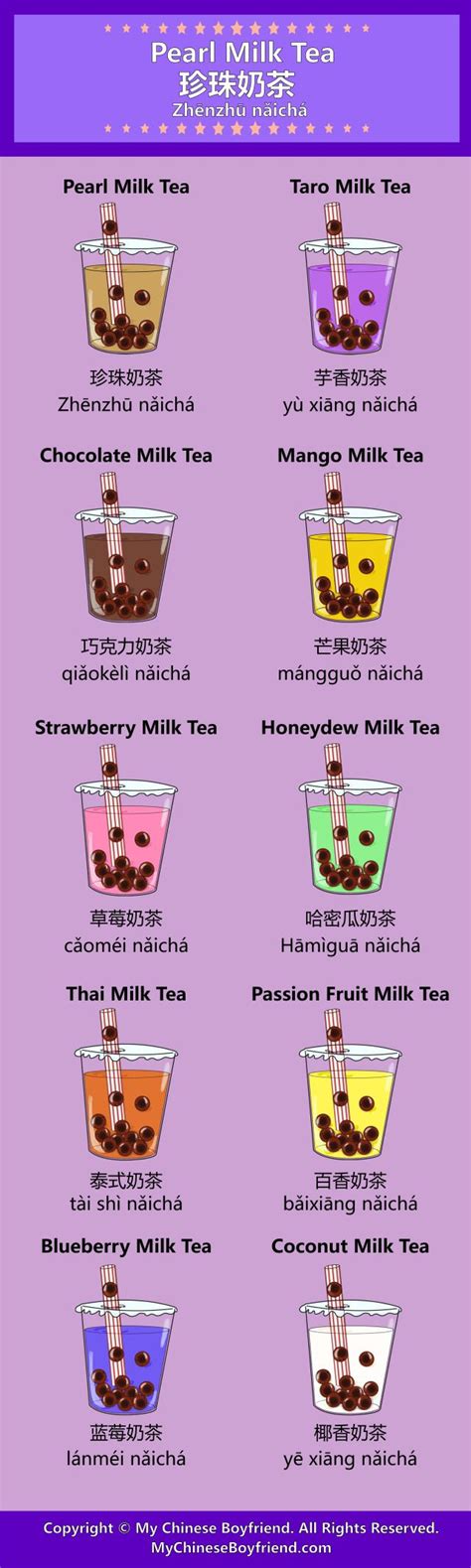 Boba Tea Flavors in Chinese | Bubble tea, Funfood, China