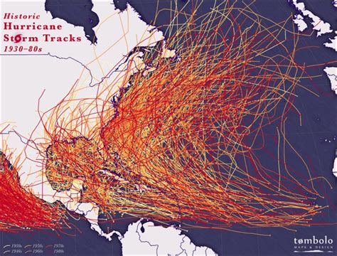 Historic Hurricane Storm Tracks on the US East Coast by Aly DeGraff ...