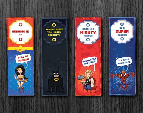 Superhero Bookmarks, Avengers Bookmarks, Superhero Birthday, Superhero ...