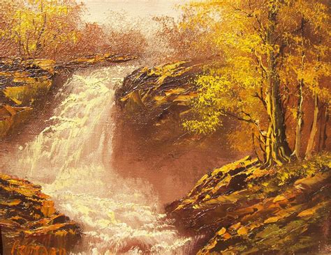 Items similar to Original Oil Painting Autumn Waterfall Artist Signed ...