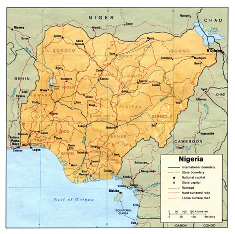 Nigeria political and relief map. Political and relief map of Nigeria ...