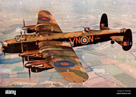 Lancaster Bomber in Flight, 1942 colour photo of the iconic RAF heavy ...