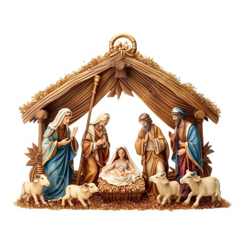 Christmas Nativity Scene With Figures Including Jesus, Mary, Joseph And ...