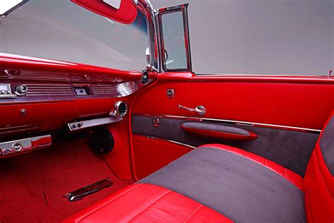 1957 Chevrolet Bel Air Red Leather Gray Suede Interior - Lowrider