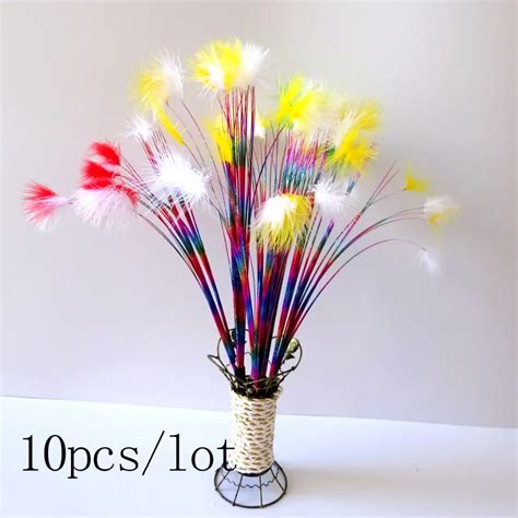 Pretty Cat Feather Teaser Stick Bright Colorful Pet Playing Feather ...