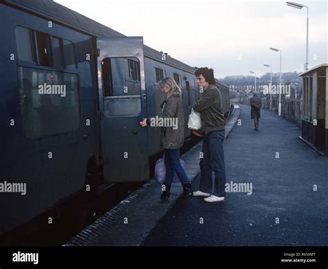 Passengers at Hapton station on the British Rail Preston to Colne ...