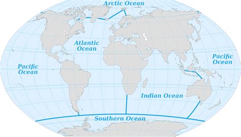 Map of the Oceans: Atlantic, Pacific, Indian, Arctic, Southern