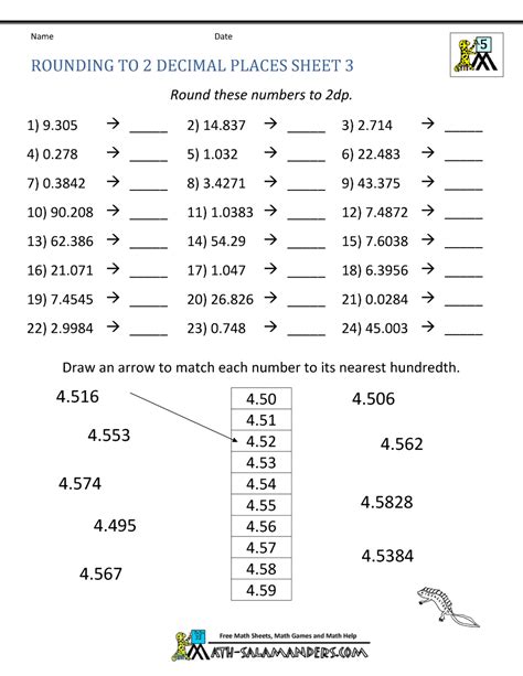 Rounding Decimal Places - Rounding numbers to 2dp