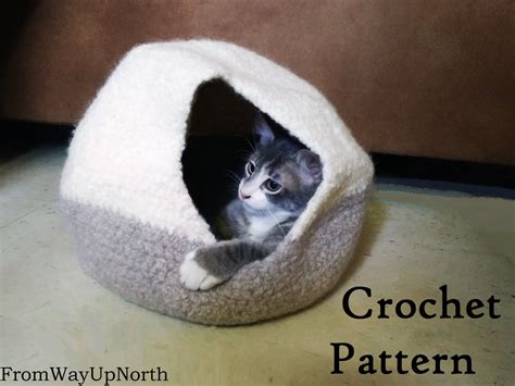 Felted Cat Cave Crochet PATTERN 2 Sizes wool cat bed/cave | Etsy