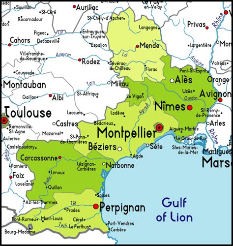 Detailed Map of Languedoc-Roussillon, France