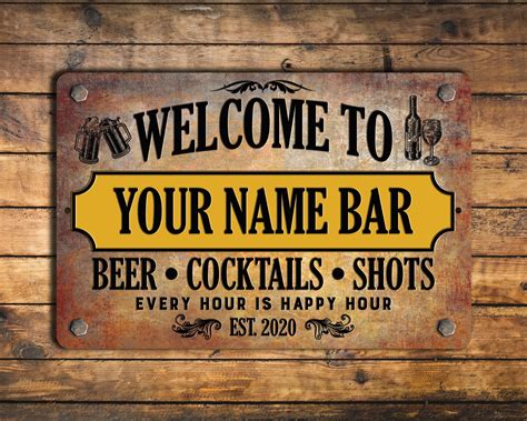 Custom Vintage Style Metal Bar Sign - Etsy | Custom bar signs, Home bar ...