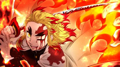 Demon Slayer Kyojuro Rengoku With Sword With Background Of Fire HD ...