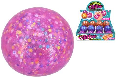 65MM SQUISHY GLITTER BALLS 3 ASSORTED - The Gift Wholesaler