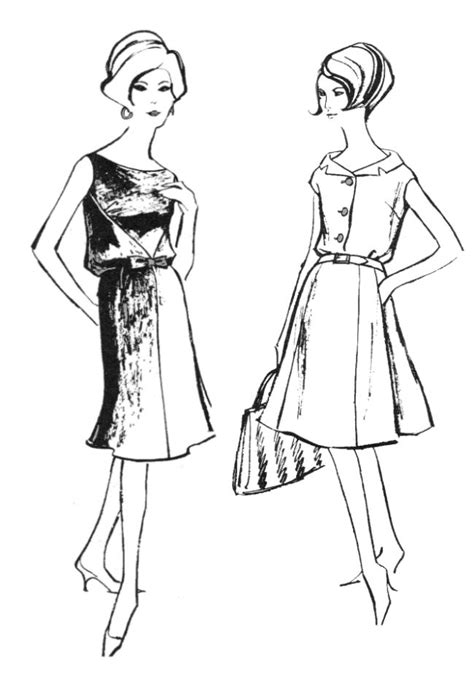 1960s Colouring-In Fashion Line Drawings for Sewing Patterns