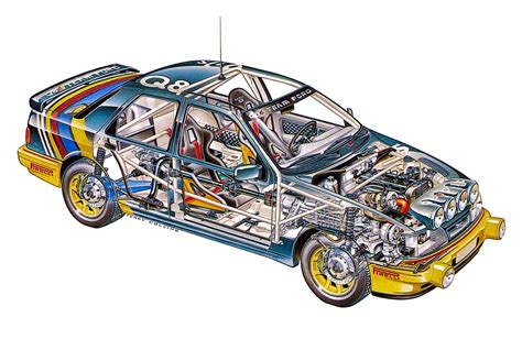 Ford Sierra Cosworth cars rally Cutaway Drawing in High quality