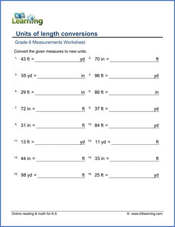 Length Conversion Worksheet 4th Grade