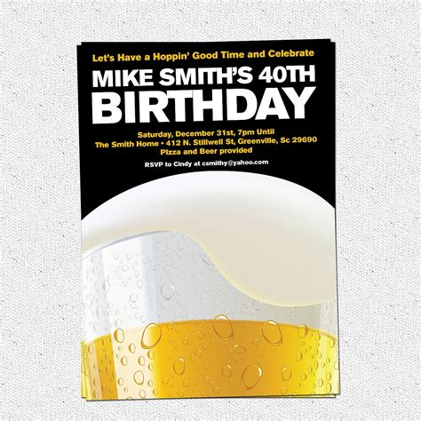 Printable Beer Party Invitation Birthday 21st 30th 40th