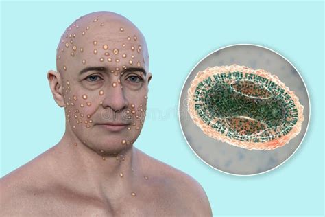 A Man with Rash from Pox Viruses, 3D Illustration Stock Illustration ...