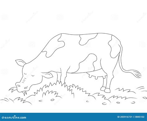 Outline Drawing Of Cow Eating Grass Stock Illustration | CartoonDealer ...