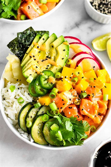 Salmon Poke Bowl with Spicy Mayo (Gluten-Free) - Eat the Gains