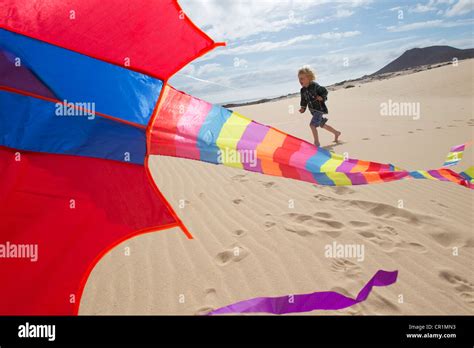 Boy flying kite on beach Stock Photo - Alamy