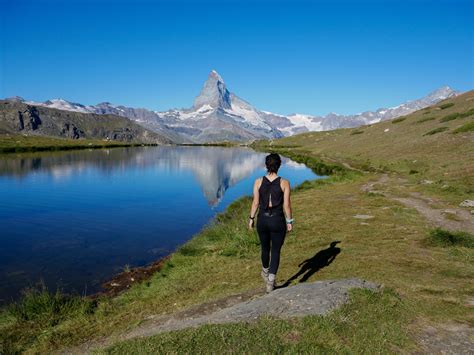 Hiking along side the Matterhorn on the 5 Lake Trail in Zermatt ...