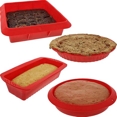 Nonstick Silicone Bakeware Baking Molder Set (4 Piece Set), Red ...